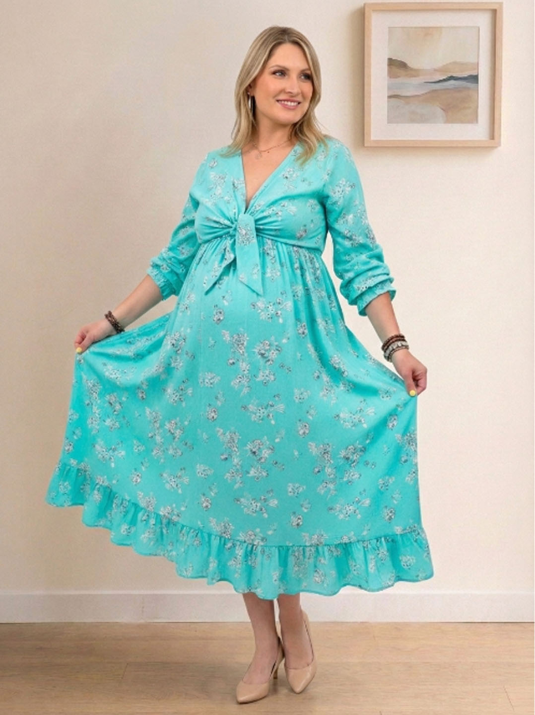 Vestido Maternal Lazo Estructural - Verde Agua 3