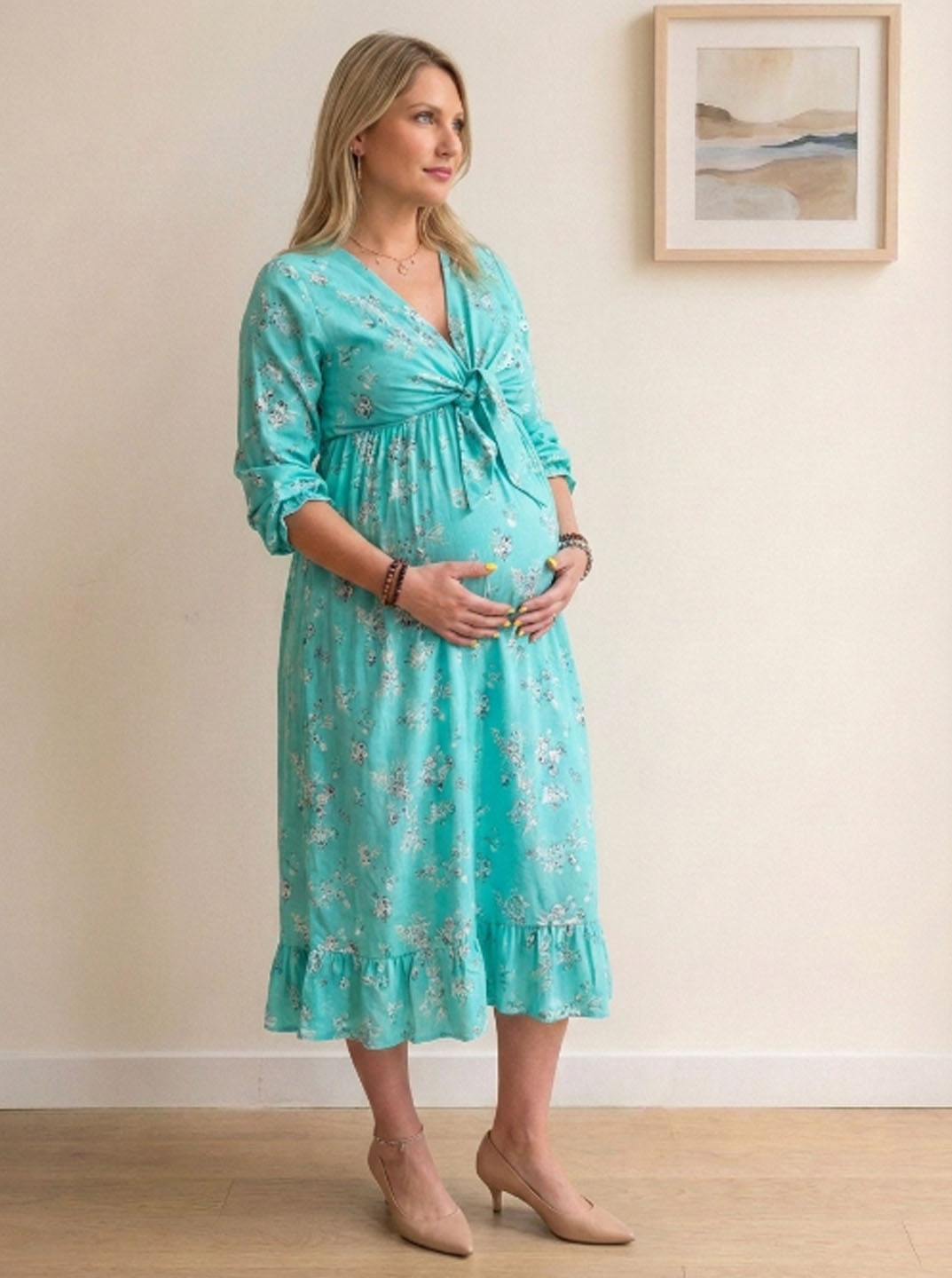 Vestido Maternal Lazo Estructural - Verde Agua 4