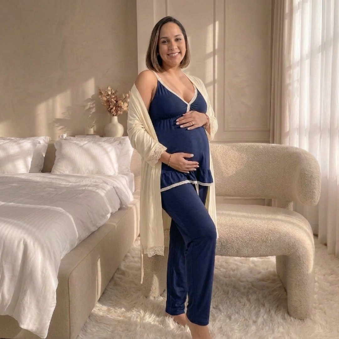 Pack Dormir, Bata, Pijama Maternal Pantalon Polo Tiritas 6