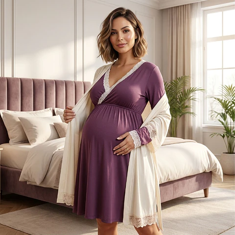 Pack Bata, Camisón Maternal MangaLarga