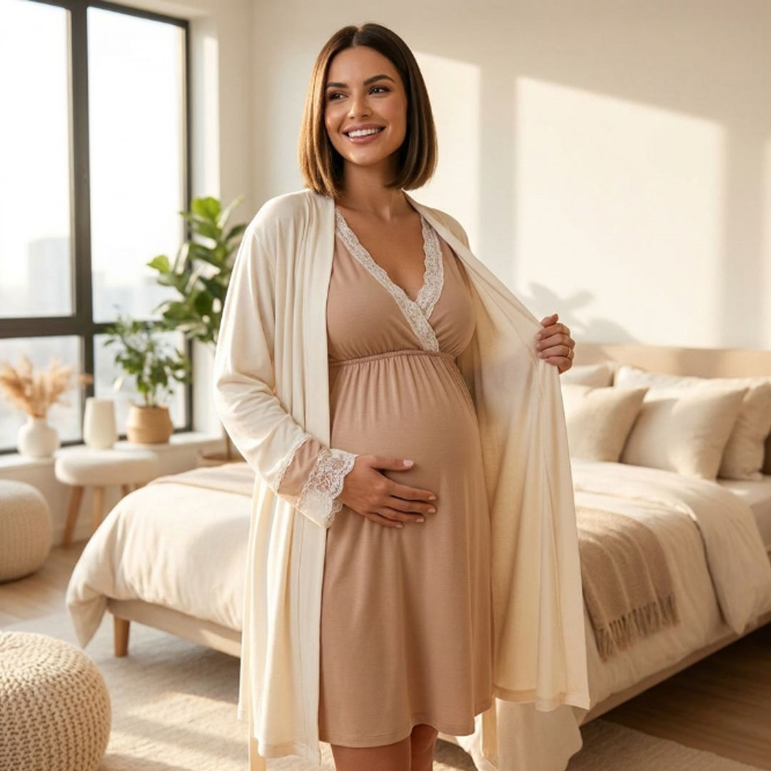 Pack Bata, Camisón Maternal MangaLarga 9