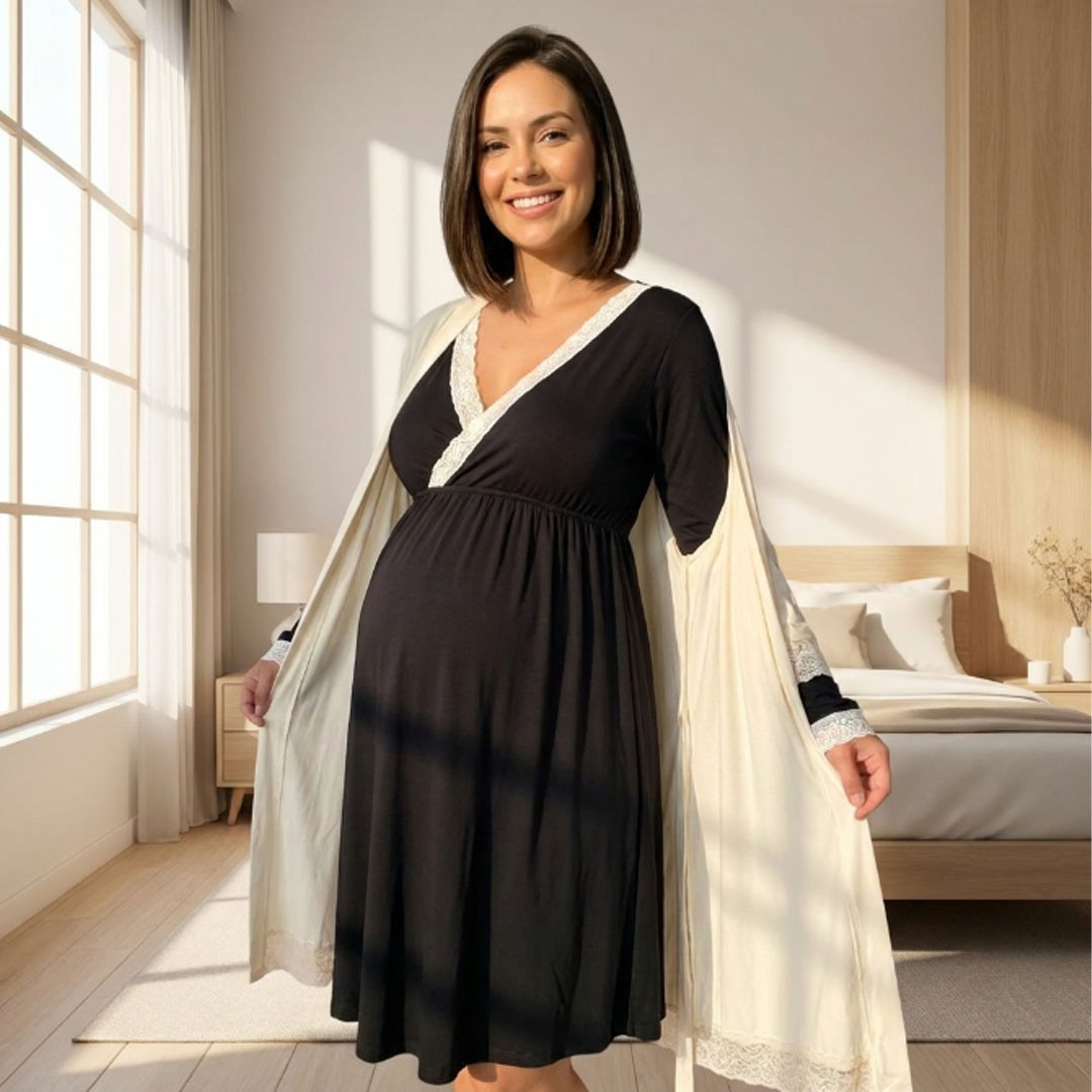 Pack Bata, Camisón Maternal MangaLarga 11