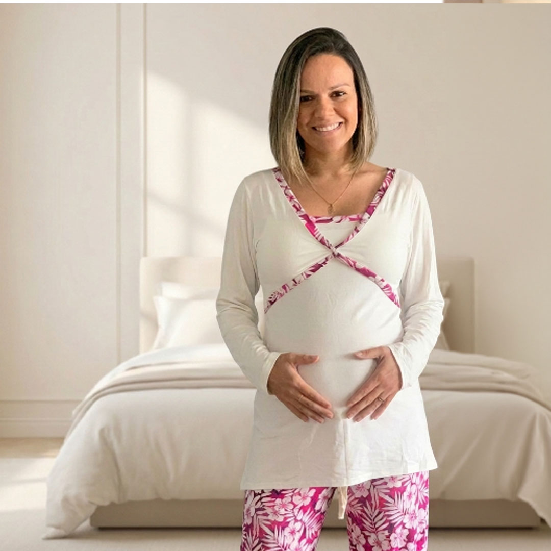 Pack Bata, Pijama Maternal Pantalon Floreado 5