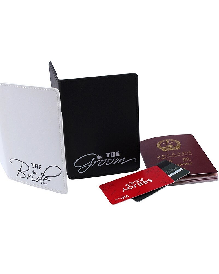 Pack porta pasaporte Novios "Bride" y "Groom"