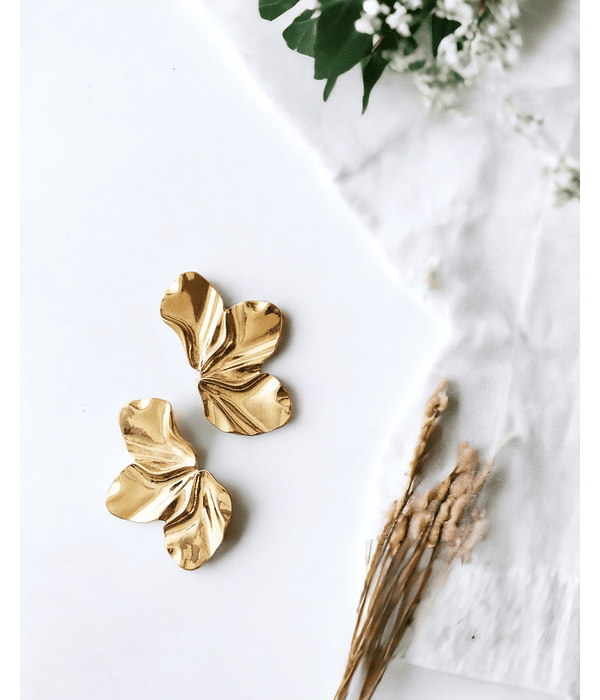 Aros media flor geometrica Dorado-Plateado-Palo rosa- Marmolada