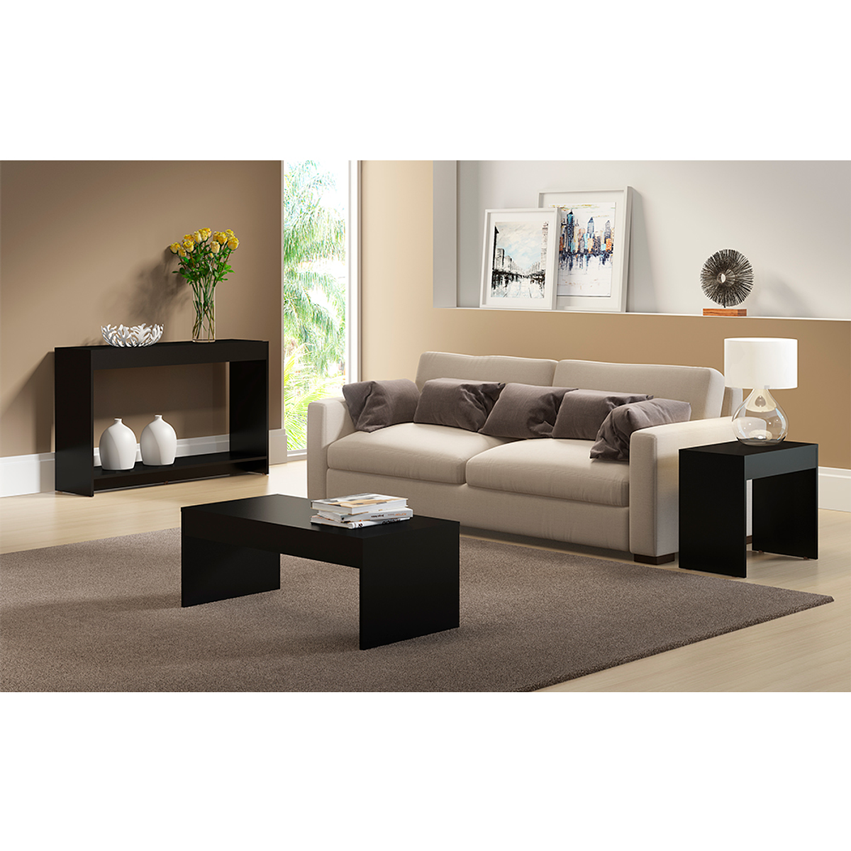 Combo Mesa Munich (Centro+Consola+Mesa Lateral) Negro