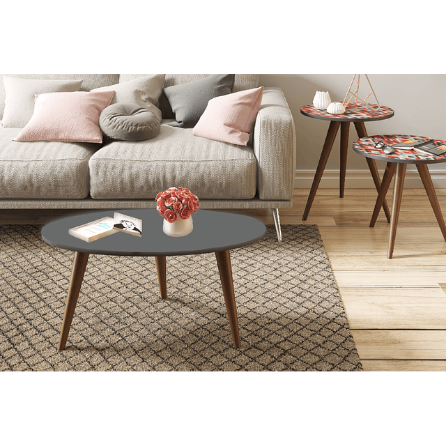 Mesa De Centro Oval 1007 Retro Gris