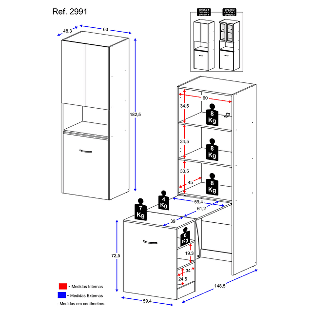 Armario Practic Con Mesa Retractil Blanco