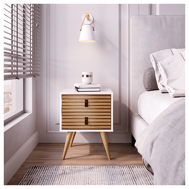 Velador Amber 2 Cajones Blanco/Brise