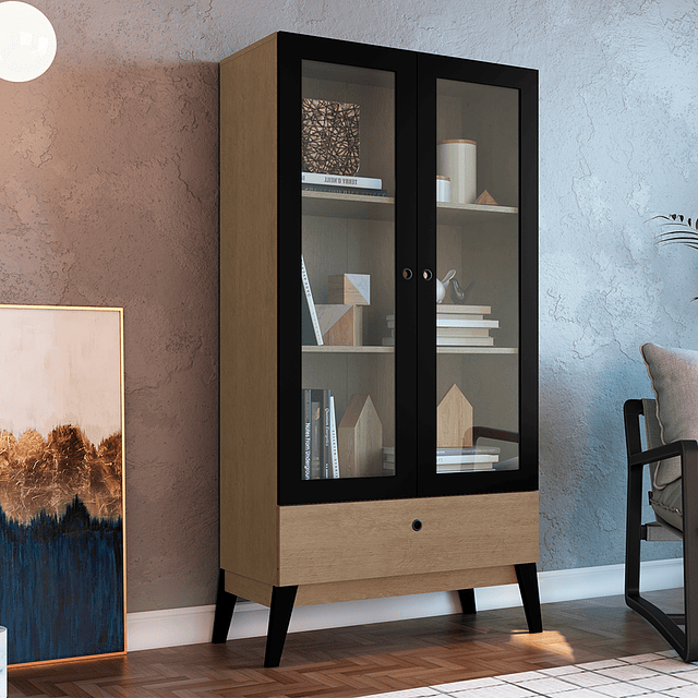 Vitrina 2 Puertas Amber Café/Negro 