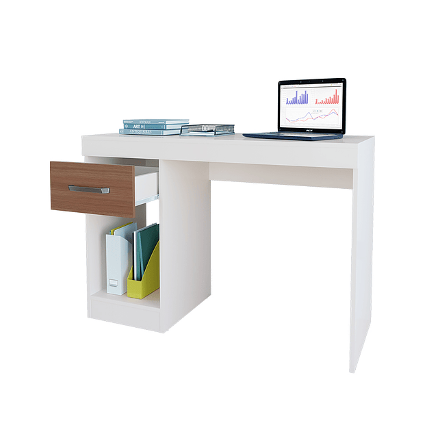 Mesa De Escritorio Con Cajon Practic Blanco / Avellana