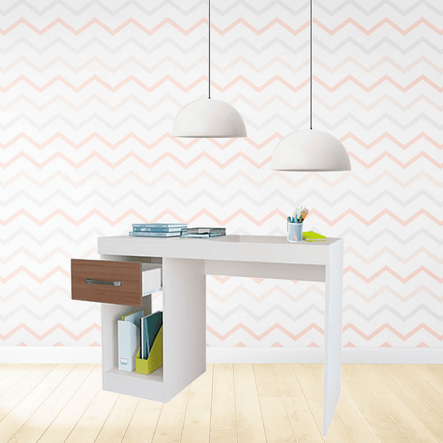 Mesa De Escritorio Con Cajon Practic Blanco / Avellana