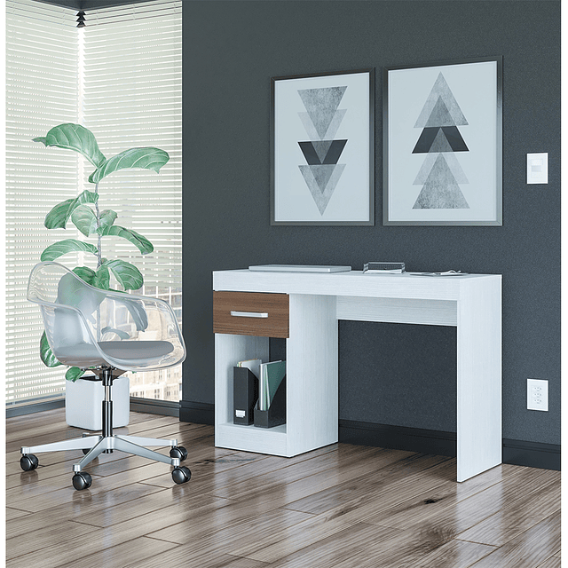 Mesa De Escritorio Con Cajon Practic Blanco / Avellana