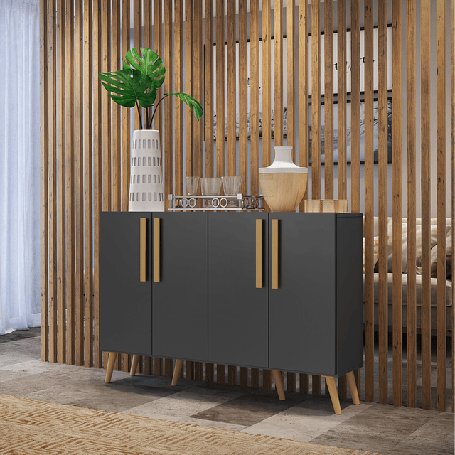 Buffet Retro Viena 4 Puertas Negro