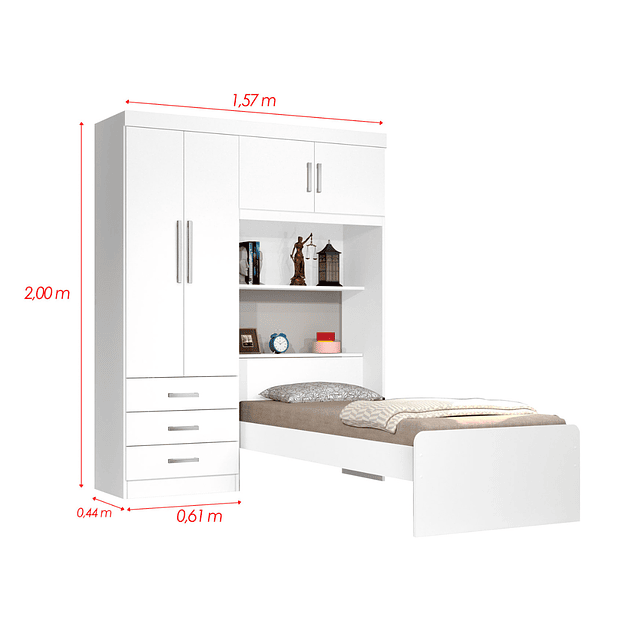 Ropero Con Cama 1 Plaza Blanco