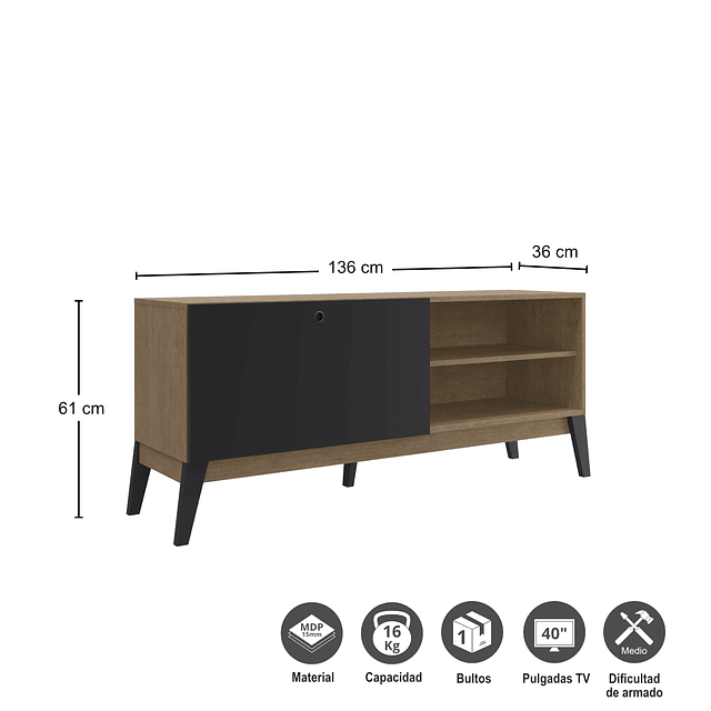 Rack Tv Amber Maui Negro/Café