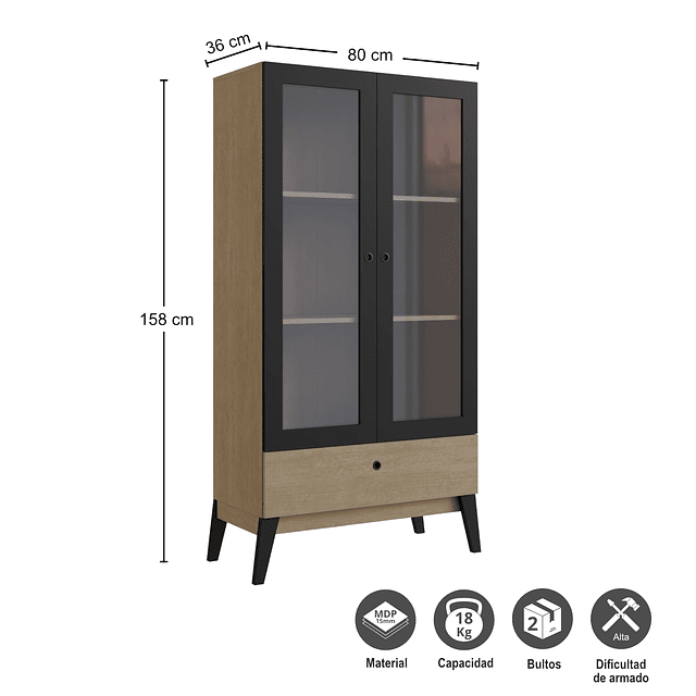 Vitrina 2 Puertas Amber Café/Negro 