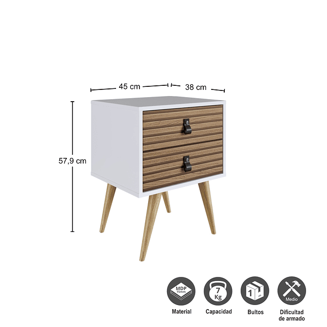 Velador Amber 2 Cajones Blanco/Brise