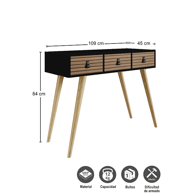 Arrimo Amber 3 Cajones Negro/Brise
