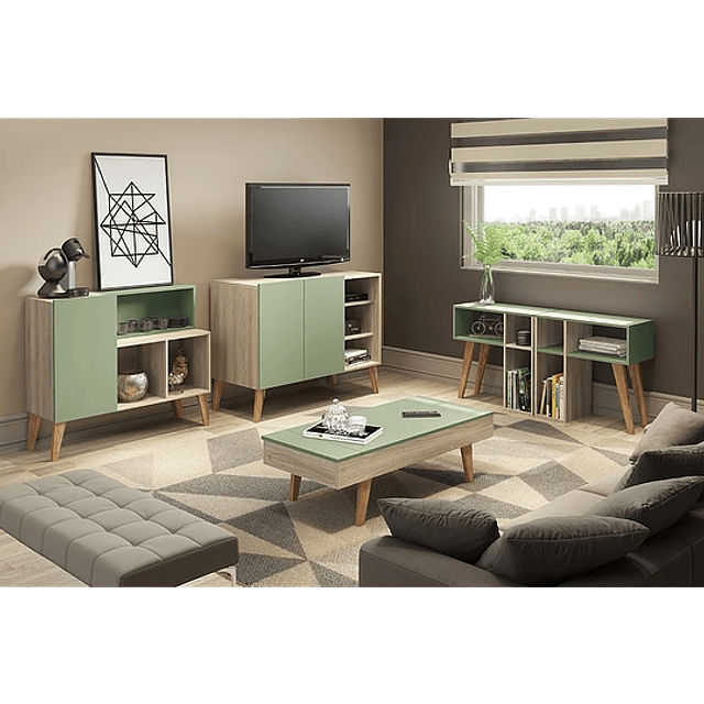 Mesa Centro Con Almacenamiento Nature/Verde 1002 Leaves