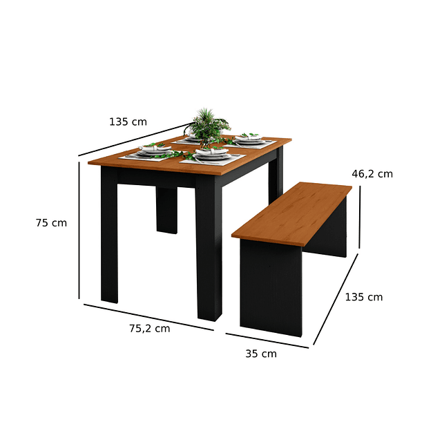 Juego De Comedor Natura Negro Cinza