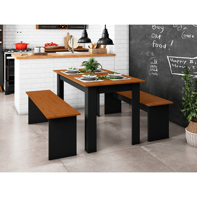Juego De Comedor Natura Negro Cinza