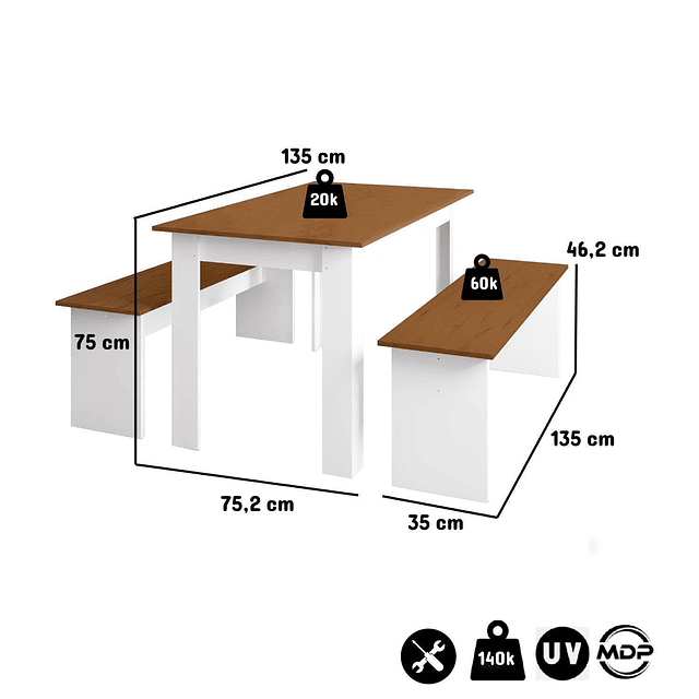Juego De Comedor Natura Blanco Cinza