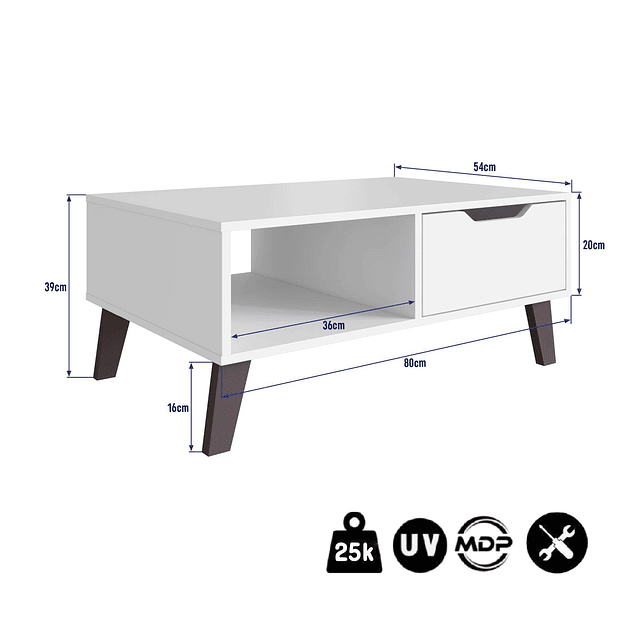 Mesa De Centro Blanco Rimini Con Cajón