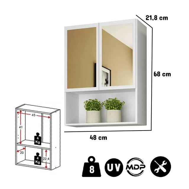 Estante Aereo Multiuso Smart Blanco C/Espejo