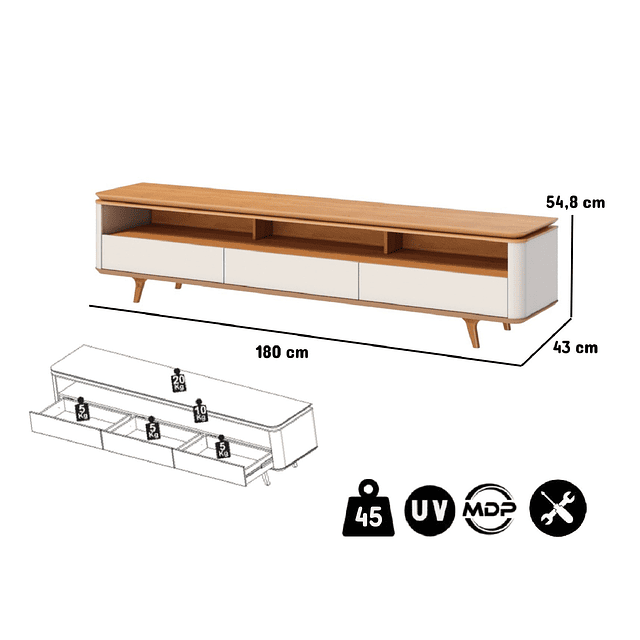 Rack Tv Stand Arc 14233 1.8 Blanco/Caramelo