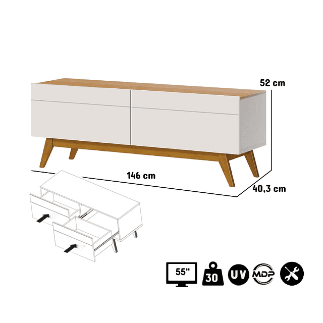 Rack Tv Stand Classic 12233 1.4 Cajones Blanco/Caramelo