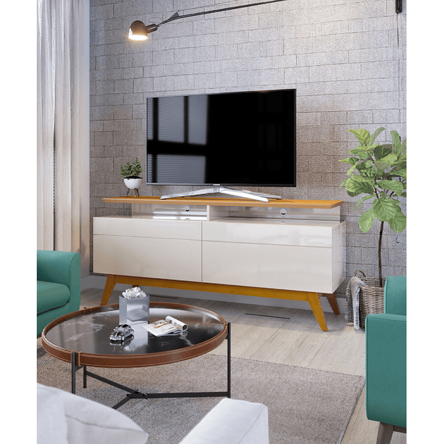 Rack Tv Stand Classic Plus 12333 1.4 Cajones Blanco/Caramelo