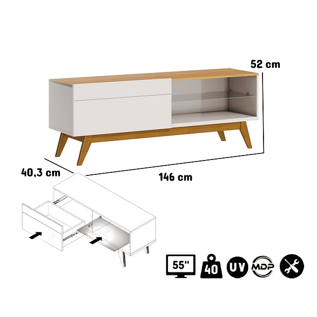 Rack Tv Stand Classic 12633 1.4 Cajon Blanco/Caramelo 