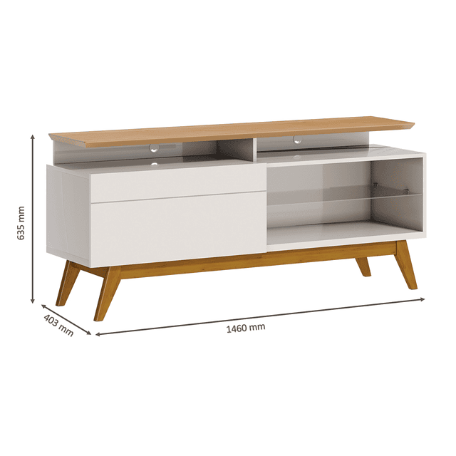 Rack Tv Stand Classic Plus 1 cajon Blanco/Caramelo 1.4Mts