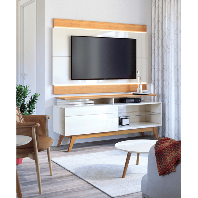 Rack Tv Stand Classic Plus 1 cajon Blanco/Caramelo 1.4Mts