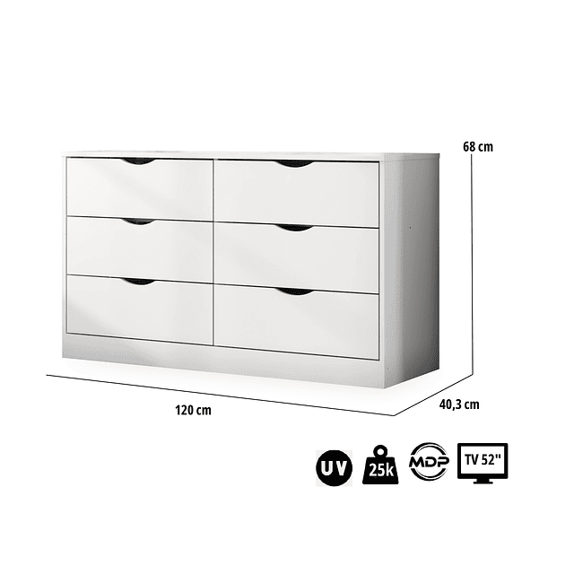Comoda 6 Cajones Pisa Blanco
