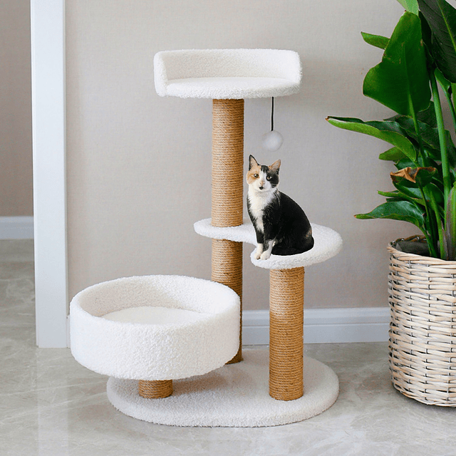 Rascador Blanco Para Gatos 3 Niveles