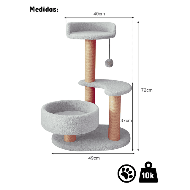 Rascador Blanco Para Gatos 3 Niveles