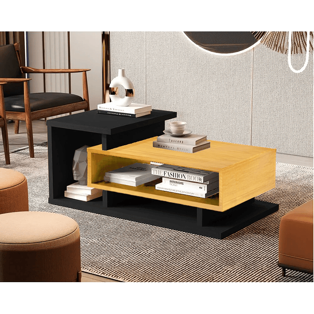 Mesa De Centro Boho Bicolor Caramelo Negro