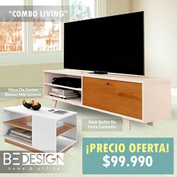 Combo Rack Buffet Be Perla Caramelo + Mesa De Centro Blanco Miel Livorno 