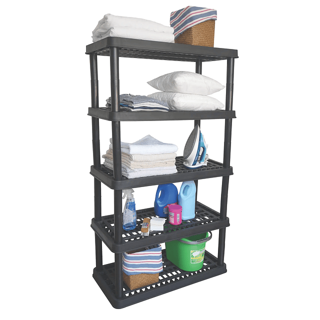 Combo Estante Multiuso Parana 2 Puertas Negro Mate + Estante Modular Plástico Super 5 Níveles Negro