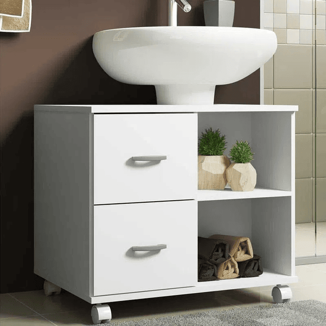 Combo Mueble Para Baño 2 Cajones Blanco + Estante Aereo Multiuso Smart 