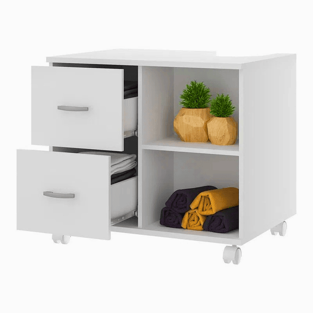 Combo Mueble Para Baño 2 Cajones Blanco + Estante Aereo Multiuso Smart 
