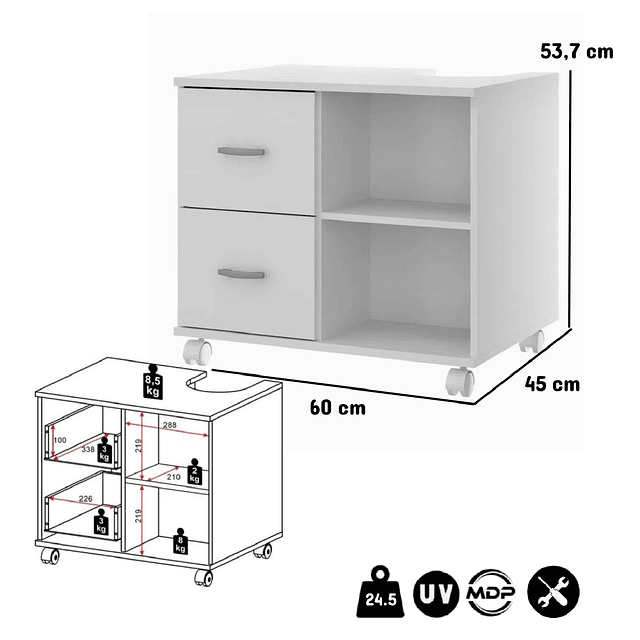 Combo Mueble Para Baño 2 Cajones Blanco + Estante Aereo Multiuso Smart 