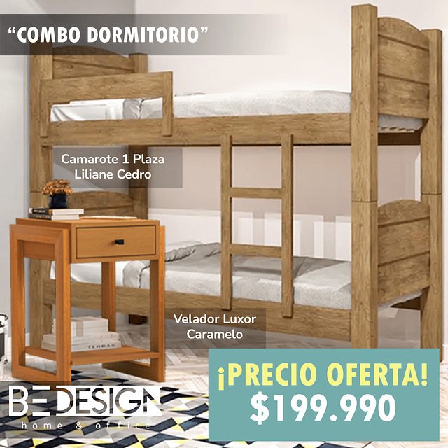 Combo Camarote 1Plaza Liliane Cedro + Velador Luxor Caramelo