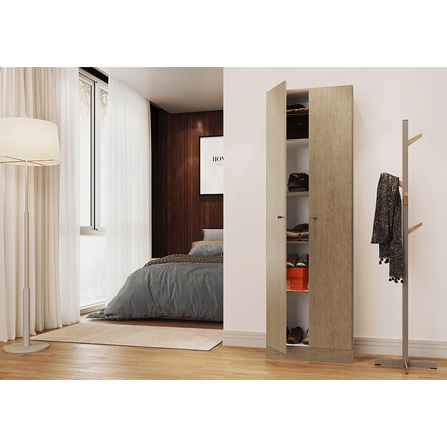 Combo Estante Multiuso Parana 2 Puertas Almendra + Estante Modular Plástico 4 Niveles Negro