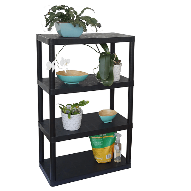 Combo Estante Multiuso Parana 2 Puertas Almendra + Estante Modular Plástico 4 Niveles Negro
