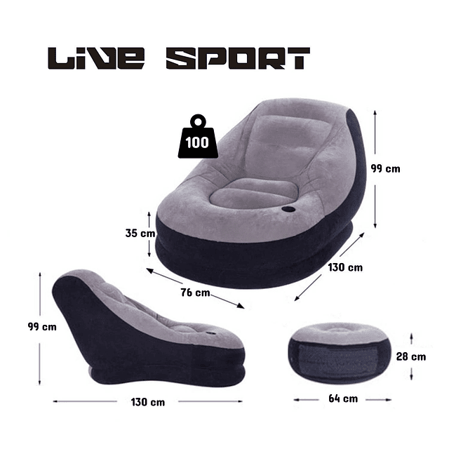 Sillon Inflable Relax +Posa Pies Live Sport