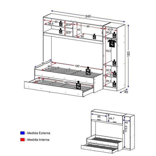 Bicama Multifuncional Con Ropero Essencial  
