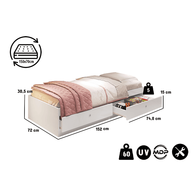 Cama infantil cariño blanca 